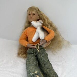 Only Hearts Club Doll 2004-Blonde Hair,Orange Sweater,Jeans,Red Shoes,Plush Dog